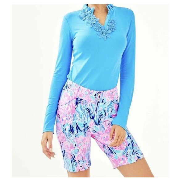 Lilly Pulitzer Luxletic Bettina Shorts UPF 50+ Periwinkle Purple Fan Sea Sz 8 HT